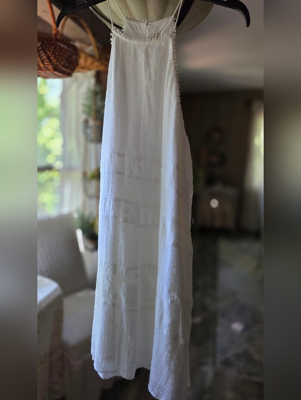 LOFT White Maxi Slip Dress with Delicate Texture